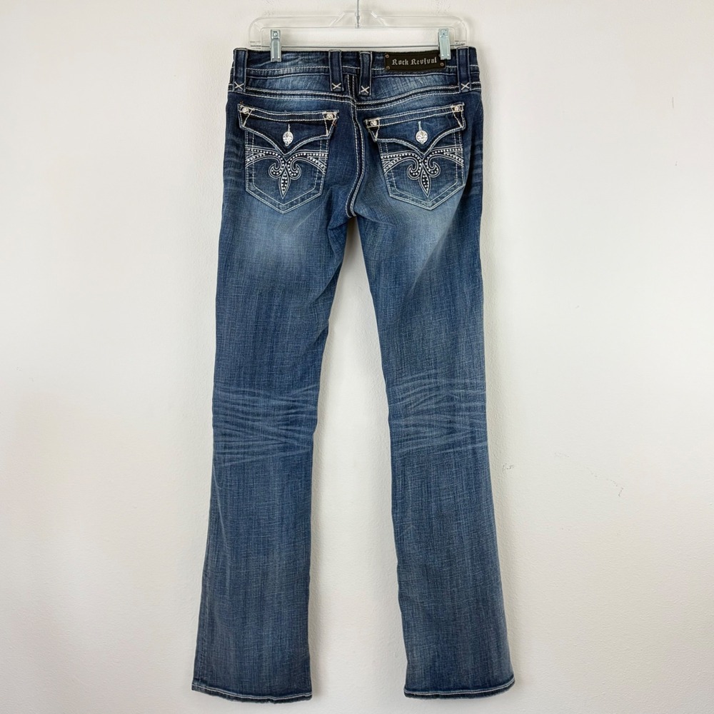 Rock Revival Sara Bootcut Jeans Blue Denim Rhinestone Embellished Women Size 29